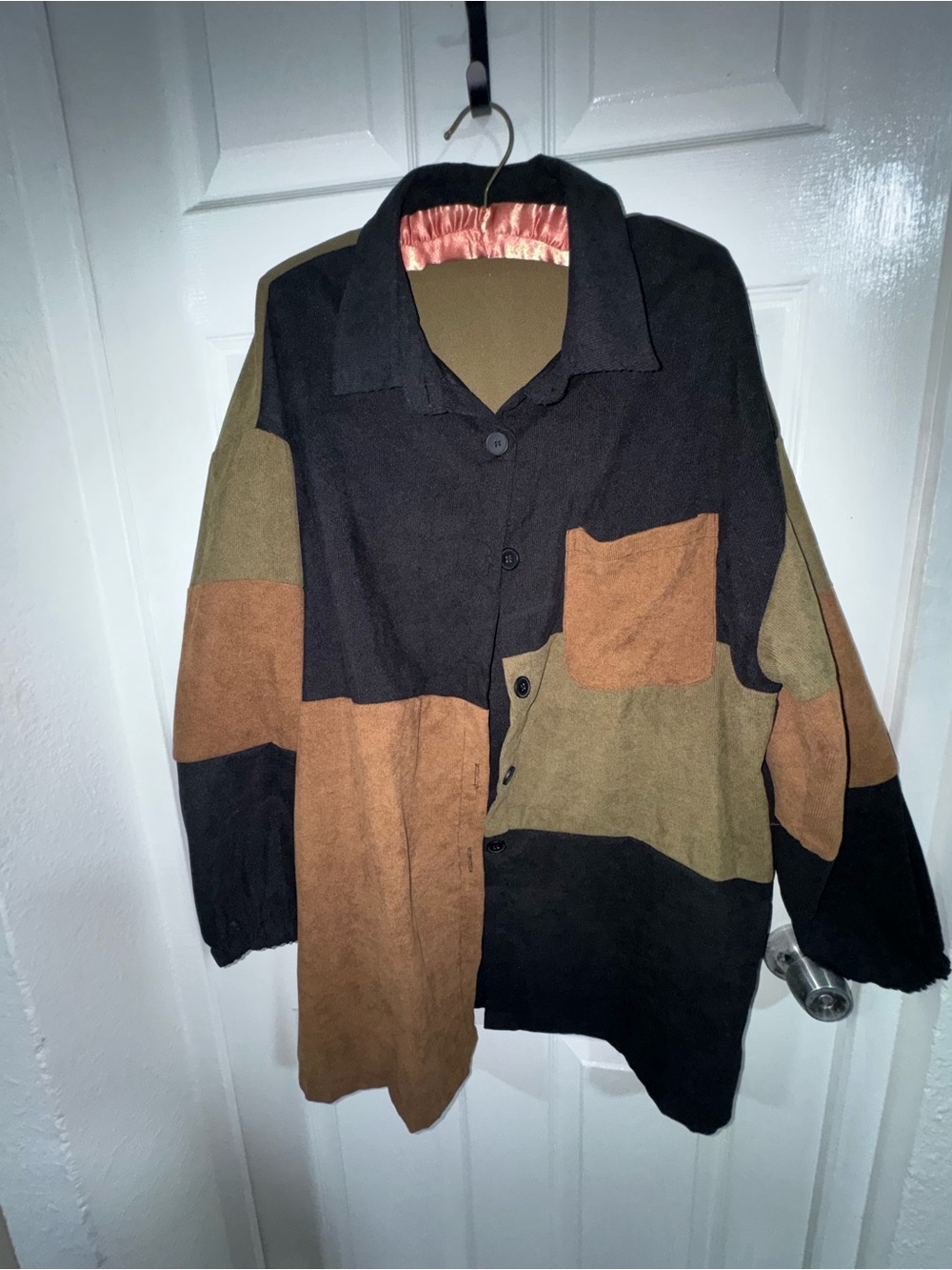 SHEIN Colorblock Button-Front Jacket in Black, Olive & Brown 32L”